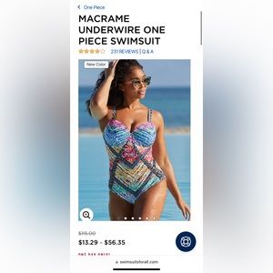 MACRAME UNDERWIRE ONE PIECE SWIMSUIT. Size 16